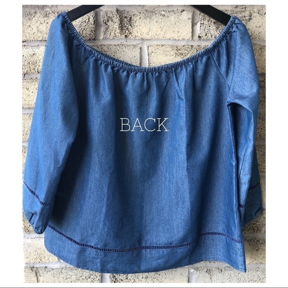 SWEET WANDERER Off-the-Shoulder Chambray Top - Picture 2 of 6